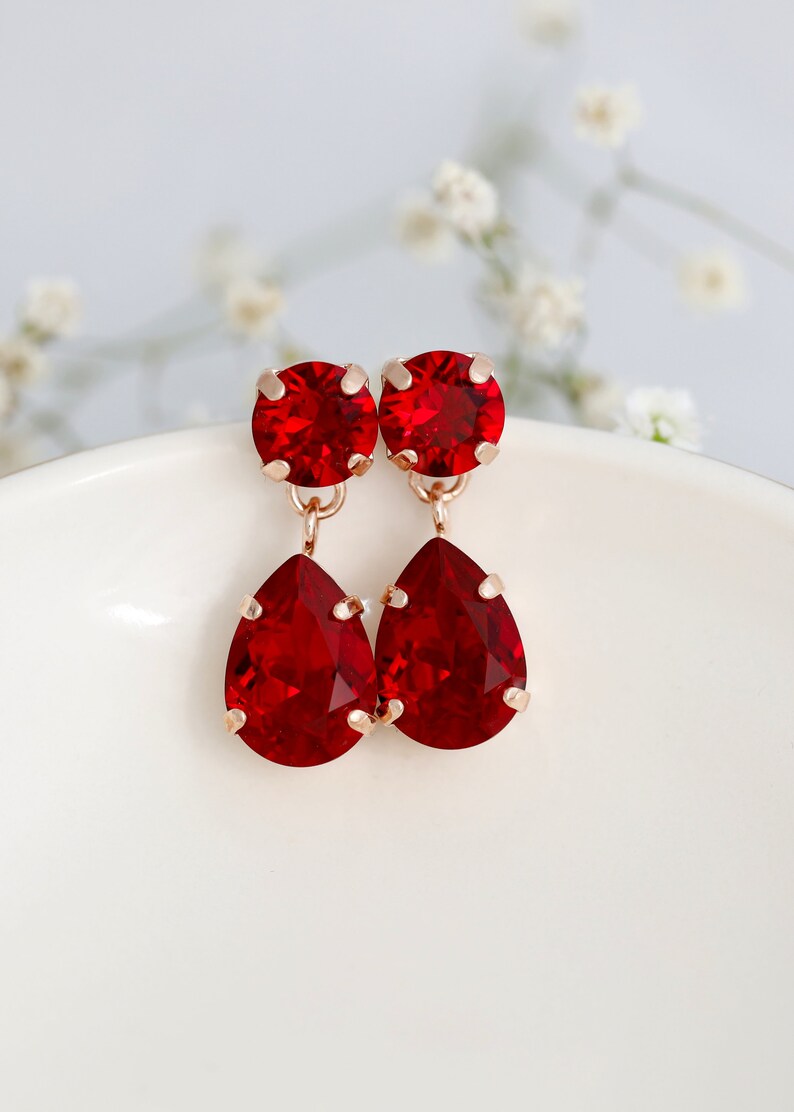 Red Ruby Chandelier Earrings, Red Ruby Crystal Classic Bridal Chandelier Earrings, Garnet Red Bridal Drop Earrings, Red Chandeliers image 9