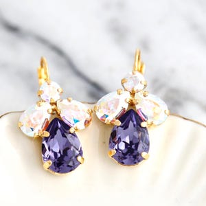Purple Bridal Earrings, Purple Violet Drop Crystal Earrings, Bridal Dark Purple Drop Earrings, Purple Earrings, Earrings Gift For Woman