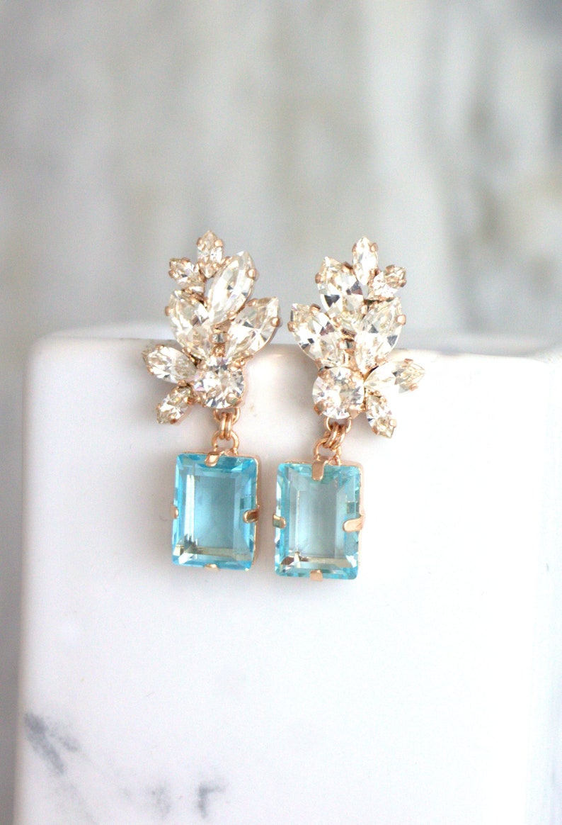 Aquamarine Earrings, Bridal Blue Earrings, Aquamarine Chandelier Crystal Earrings, Aqua Blue Drop Chandelier Earrings, Blue Drop Chandeliers image 6