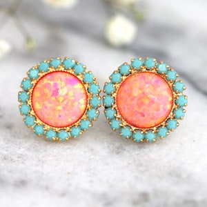 Opal earrings, Coral Mint earrings, Opal Stud Earrings, Tangerine bridesmaids Earrings, Gift For Her, Orange Earrings, Fire Opal Earrings zdjęcie 6