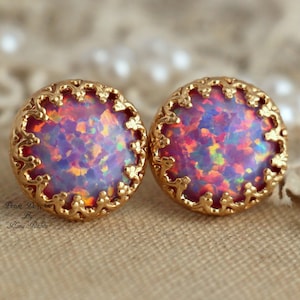 Opal Earrings, Purple Earrings, Opal Jewelry, Purple Studs, Opal Stud Earrings, Gift For Woman, Gold Opal Earrings, Christmas Gift for her