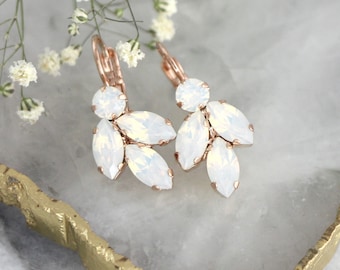 White Opal Drop Earrings, Bridal Opal Crystal Earrings, Bridal Opal Drop Earrings, White Opal Crystal Drop Earrings, Bridesmaids Earrings