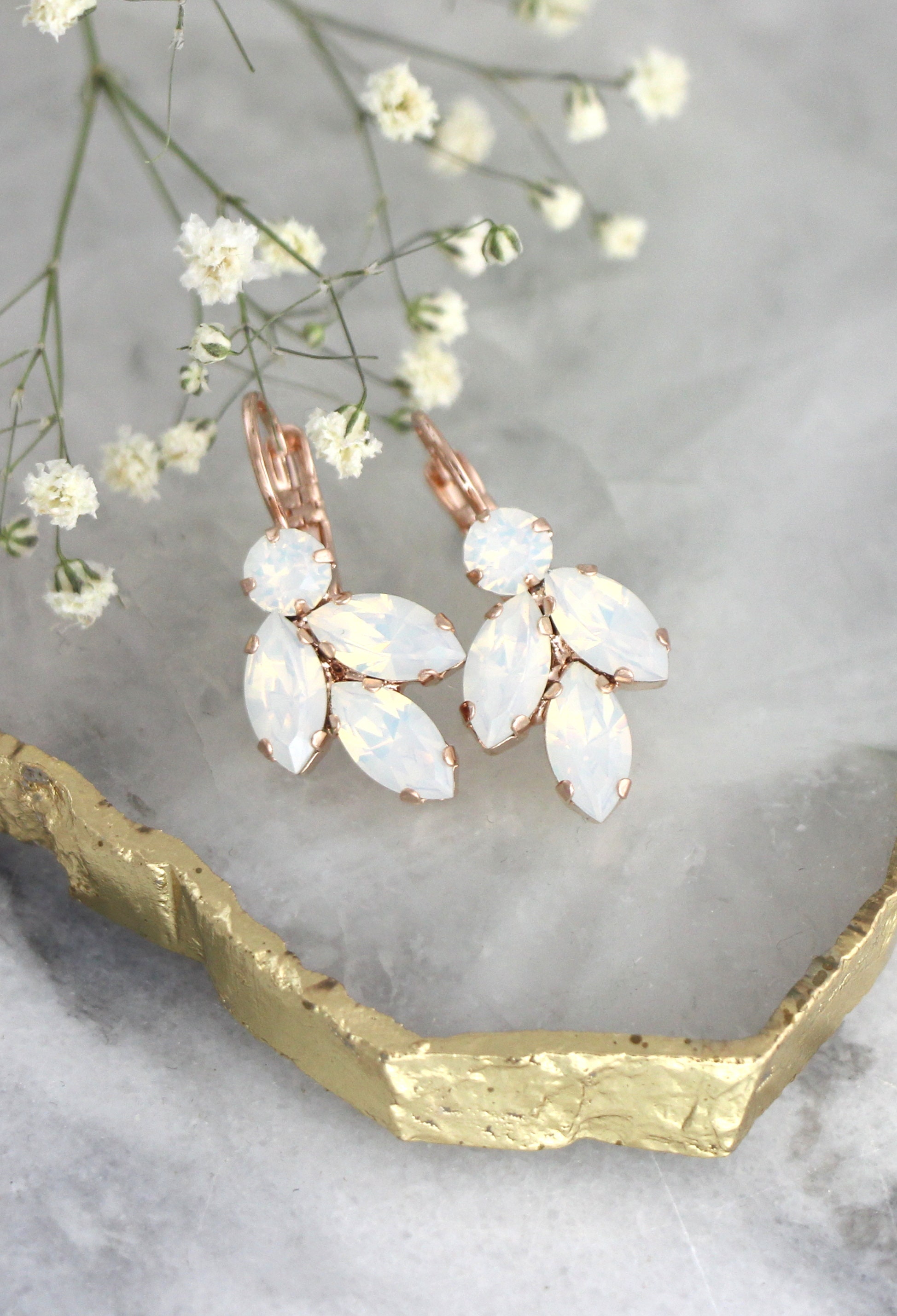 Opal Earrings, Bridal Opal Earrings, Bridal Opal Drop Earrings, White…
