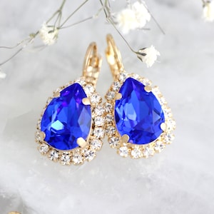 Blue Sapphire Crystal Earrings, Sapphire Blue Drop Earrings,Deep Blue Crystal Earrings, Bridal Royal Blue Earrings, Bridesmaids Earrings.