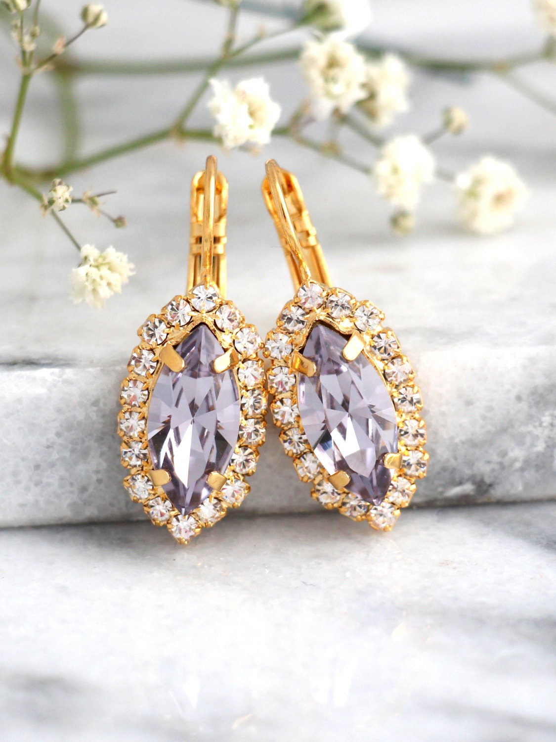 Lilac Gray Bridal Earrings Bridal Drop Earrings Swarovski | Etsy