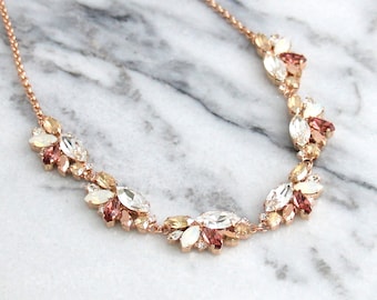 Blush Necklace, Bridal Blush Necklace, Blush Rose Gold Bridal Necklace, Morganite Necklace, Bridesmaids Necklaces, Blush Rose Necklace