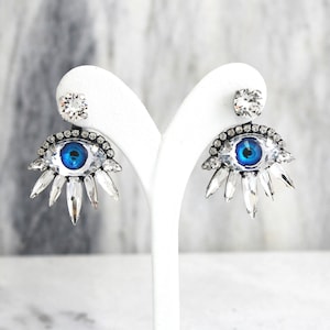 Eye Earrings, Evil Eye Earrings, Ear Jacket, Ear Jacket Earrings, Front Back Earrings, Crystal Eye Ear Jacket Earrings, Statement Earrings