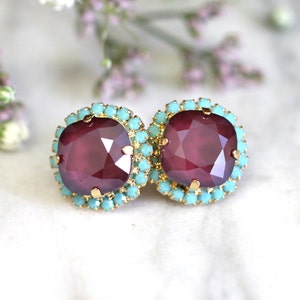 Burgundy Stud Earrings, Garnet Stud Earrings, Marsala Earrings, Gift for her, Burgundy Crystal Earrings, Ruby Earrings, Bridesmaids Earrings