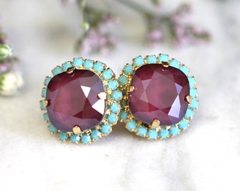 Burgundy Stud Earrings, Garnet Stud Earrings, Marsala Earrings, Gift for her, Burgundy Crystal Earrings, Ruby Earrings, Bridesmaids Earrings