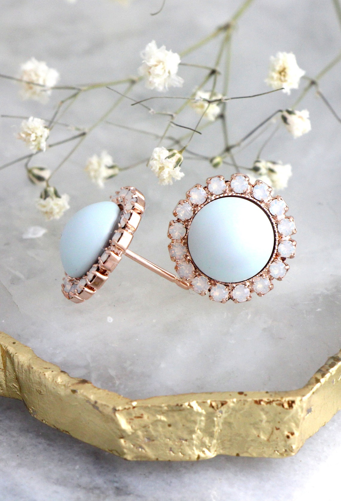 Dusty Blue Earrings Dusty Blue Studs Bridal Dusty Blue Etsy