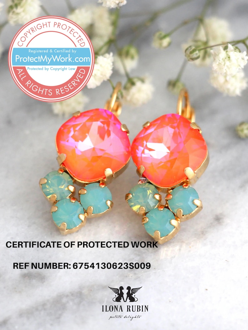 Tangerine Earrings, Coral Mint Earrings, Persimmon Earrings, Orange Green Earrings, Tangerine Drop Earrings, Bridal Earrings, Gift For Her image 3