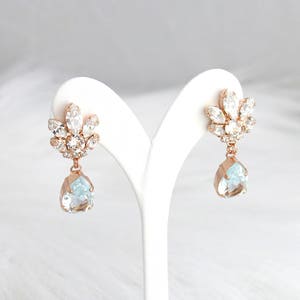 Lustres de mariée, lustre aigue-marine, boucles d'oreilles bleu ciel, boucles d'oreilles de mariée, boucles d'oreilles de mariée en or rose, boucles d'oreilles de mariée bleu clair. image 8