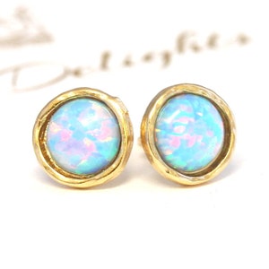 Opal Stud earrings,Opal stud earrings,Blue sky Opal earrings,Gold Opal earrings,Gift for woman, Christmas Gift, Blue Opal Earrings
