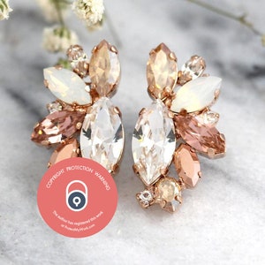 Rose Gold Champagne Cluster Earrings, Blush Bridal Earrings,Bridal Rose Gold Earrings, Bridesmaids Earrings, White Opal Champagne Studs image 2
