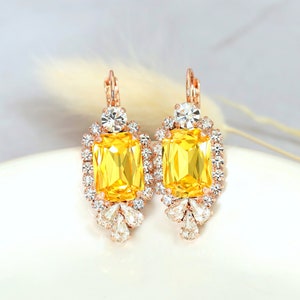 Yellow Drop Earrings Yellow Sunflower Crystal Earrings - Etsy