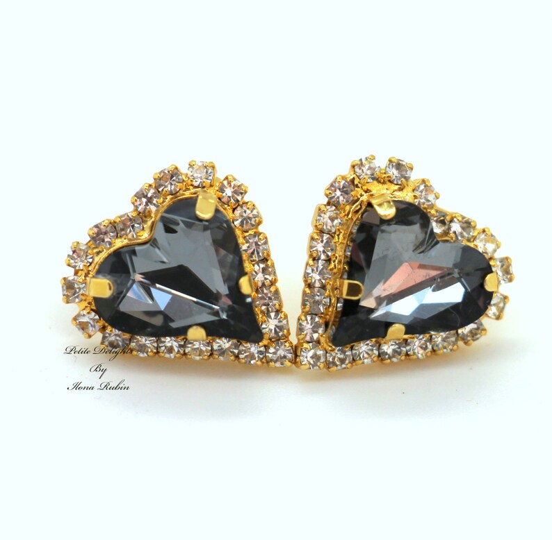 Black Diamond Heart Valentine's Day Stud Earrings Etsy