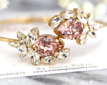 Blush Rose Crystal Open Cuff Braut Armband, Blush Rose Crystal Open Cuff Braut Armband, Dusty Rose Armband, Geschenk für sie, Vitage Rose Crystal Gold Armband