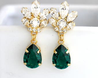 Emerald Clip on Earrings, Bridal Emerald Clip On Earrings, Green Drop Clip-on Earrings, Emerald Drop Earrings, Irish Wedding Jewelry