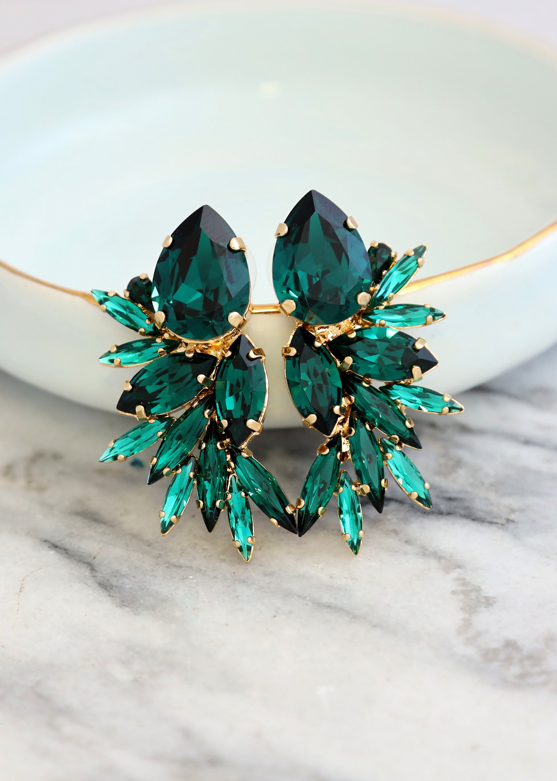 Emerald Earrings Emerald Green Bridal Earrings Statement Green Earrings Dark Green Earrings Bridal Emerald Wedding Jewelry Gift for Her Etsy