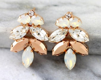 Rose Gold Cluster Ohrringe, Braut Ohrringe, Braut Rosegold Ohrringe, Braut Rose Gold Opal Ohrstecker Cluster Ohrringe, Brautjungfern Ohrringe