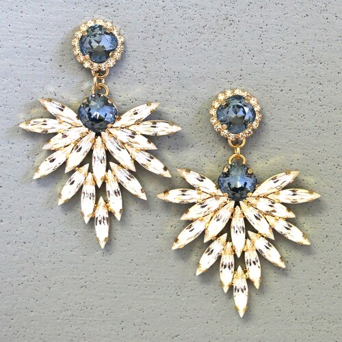 Blue Navy Bridal Earrings Navy Blue Statement Earrings Etsy