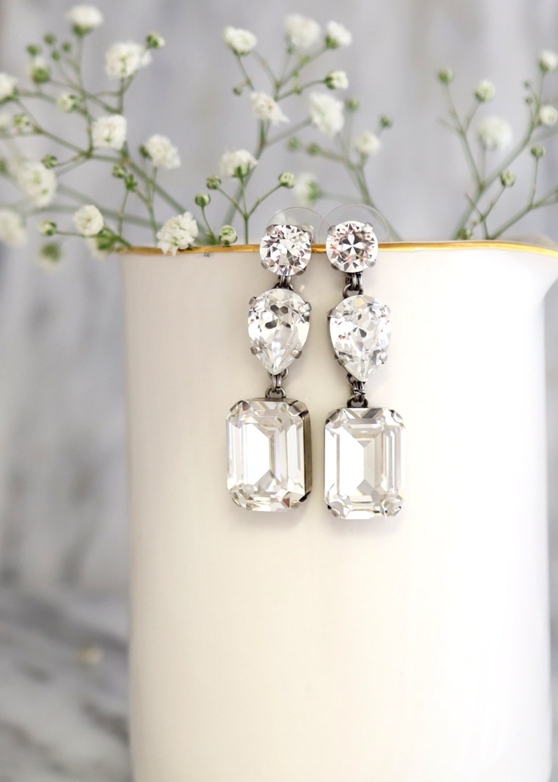 BRIDAL LONG EARRINGS, Bridal Chandelier Earrings, Crystal Long Chandelier Earrings, Bridal Earrings, Bridal Dangle Earrings, Bridal Jewelry image 9