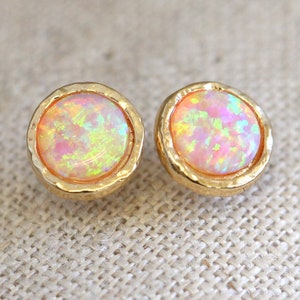 Opal Earrings,Opal stud earrings,Fire Opal earrings, Gold Opal earrings,Gift for woman, October birthstone, Dainty Opal earrings. image 7