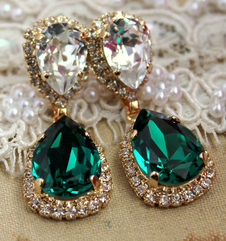 Emerald Chandelier Earring Estate Earrings Bridal Emerald Etsy