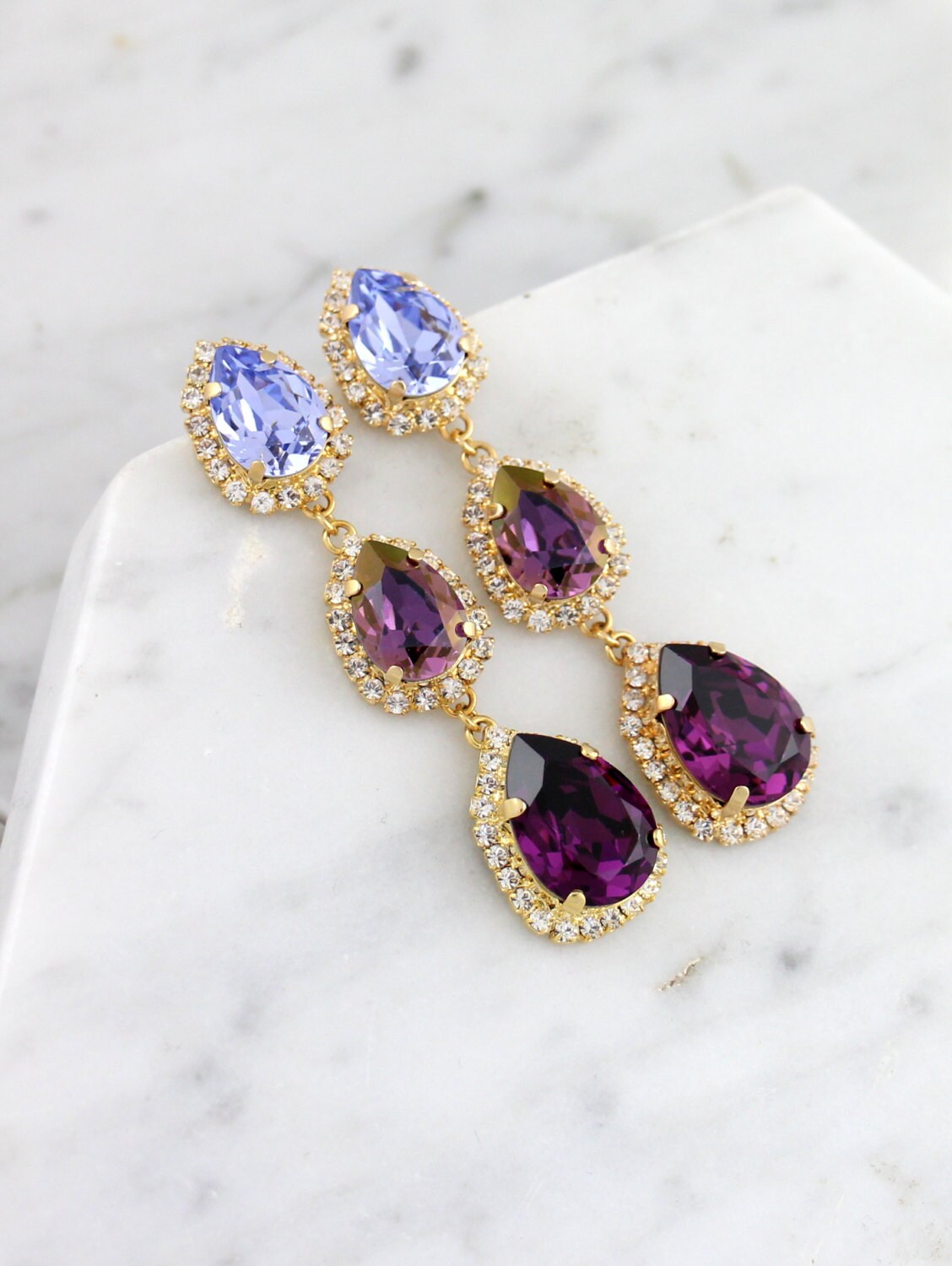 Purple Chandelier Bridal purple LONG Earrings Purple Drop | Etsy