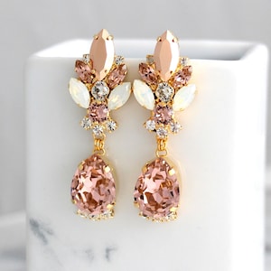 Blush Chandelier Earrings, Bridal Rose Gold Earrings, Bridal Blush Dangle Drop Earrings, Morganite Chandelier Earrings, Statement Earrings 画像 1