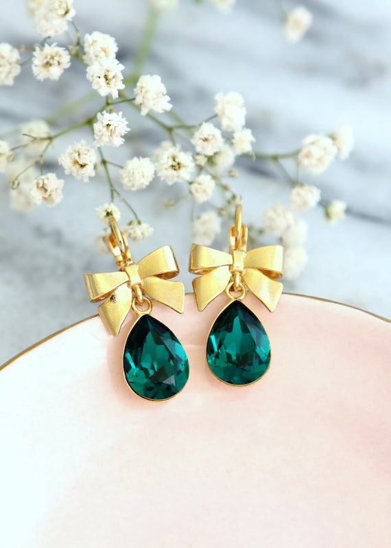 Emerald green earrings etsy deals