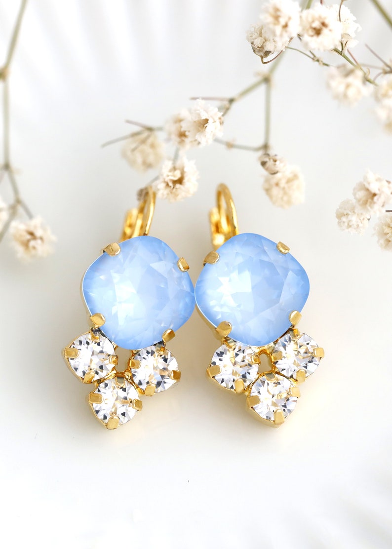 Powder Blue Earrings, Powder Blue Drop Crystal Earrings, Bridal Blue Earrings, Light Blue Crystal Earrings, Sky Blue Bridal Drop Earrings image 8