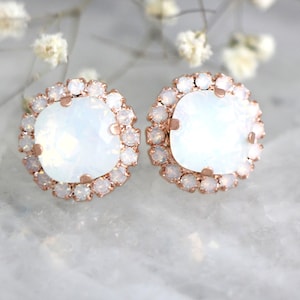 Bridal White Opal Crystal Earrings, White Opal Bridesmaids Earrings, Gift For Her, Opal Crystal Stud Earrings, Bridal Opal Stud Earrings