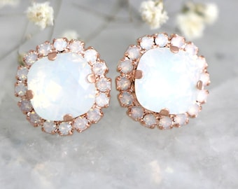 Pendientes de cristal de ópalo blanco nupcial, pendientes de damas de honor de ópalo blanco, regalo para ella, pendientes de cristal de ópalo, pendientes de ópalo nupcial