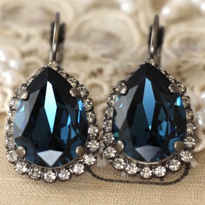 Blue Navy earrings, Sapphire Blue Earrings, Dark blue Bridal Drop earrings, Crystal Blue Navy Wedding jewelry, Bridesmaid Blue Earrings