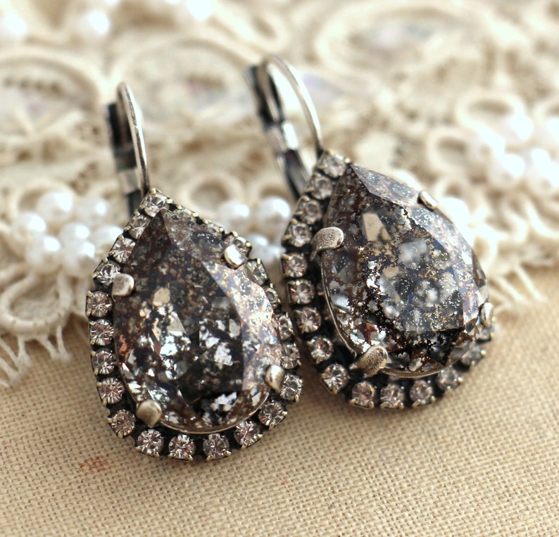 Gray Drop Earrings, Smokey Gray Drop earrings, Gray Silver Earring, Bridesmaids Earrings, Bridal Gray Earrings, Dark gray Crystal earrings image 5