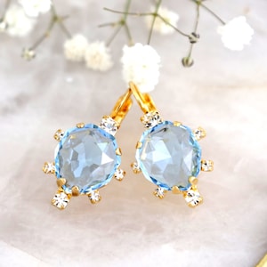 Aquamarine Drop Earrings, Bridal Aquamarine Crystal Earrings, Light Blue Drop Earrings, Bridal Something Blue Earrings, Aquamarine Droplets