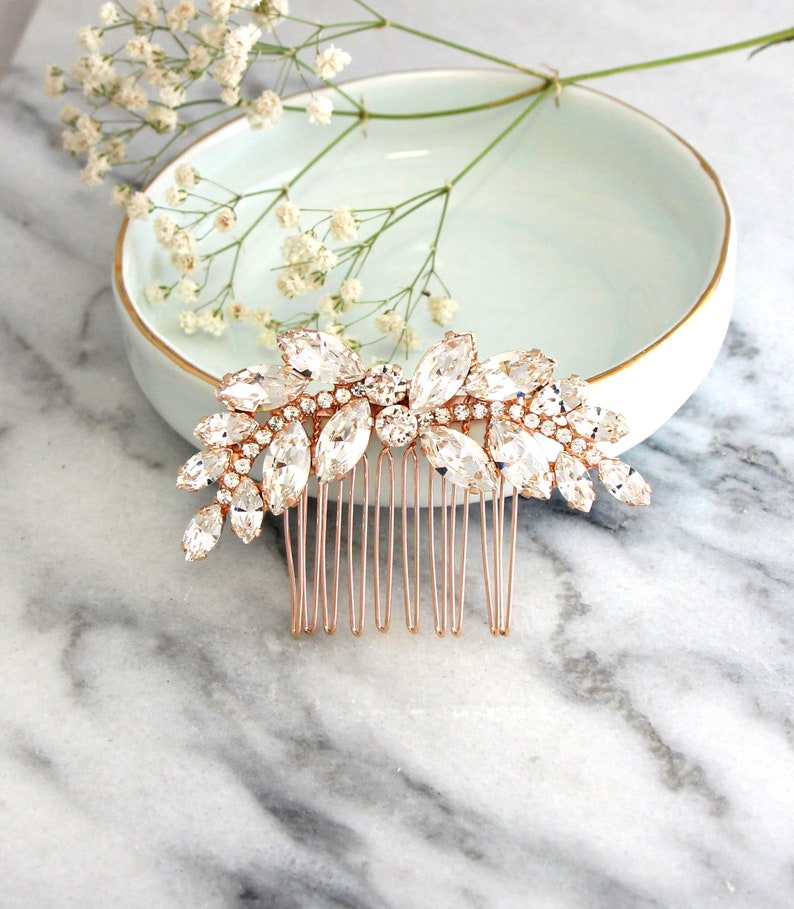 Bridal Hair Comb, Bridal Hair Crystal Comb, Rhinestone Hair Comb, Bridal Hair Accessories, Rose Gold Hair Comb, Bridal Silver Hair Comb image 4