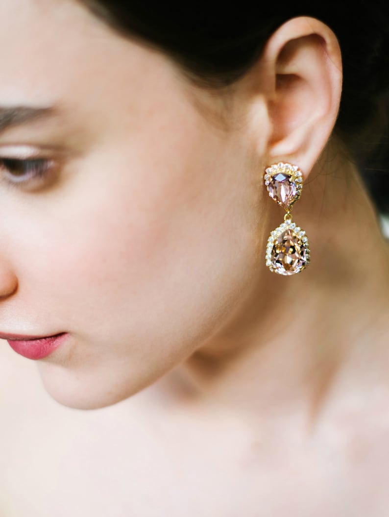 Coral Mint Earrings, Mint Coral Chandelier Earrings, Peach Green drop Crystal Earrings, Bridal Coral Mint Dangle Earrings, Drop Earrings image 4