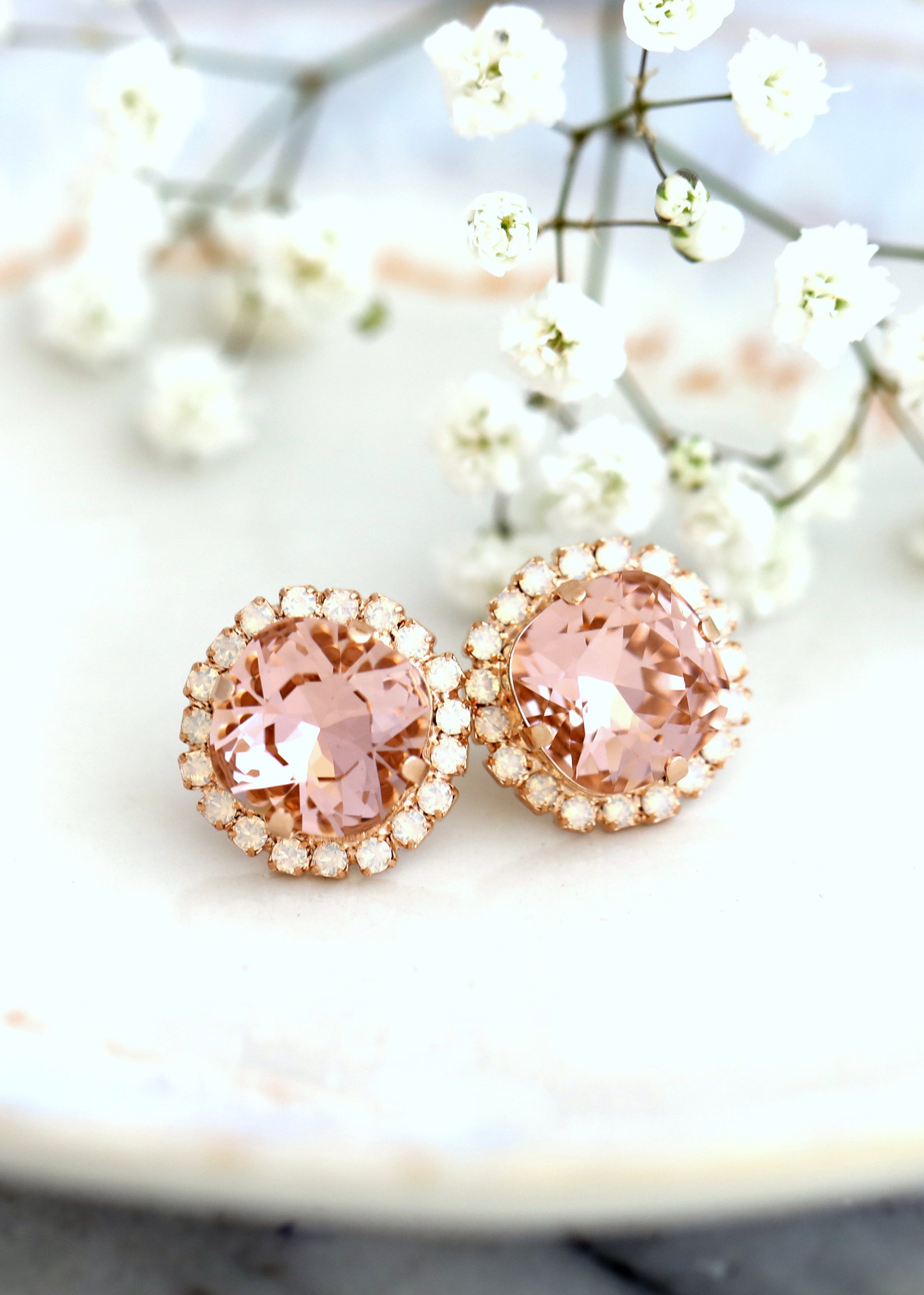 BRIDAL BLUSH Earrings Blush Crystal Earrings Stud Etsy