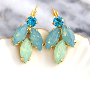 Green Blue Earrings, Green Opal Crystal Earrings, Green Sage Blue Teal Drop Earrings, Bridal Sage Crystal Earrings, Handmade Gift image 8