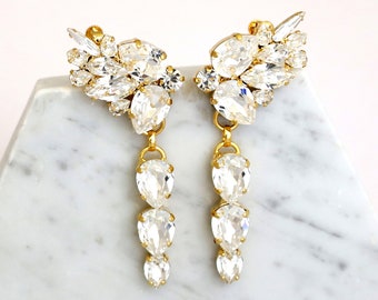 Bridal Earrings, Climbing Chandelier Earrings, Bridal Crystal Earrings, Bridal Crystal Drop Earrings, Statement Crystal Oversize Earrings