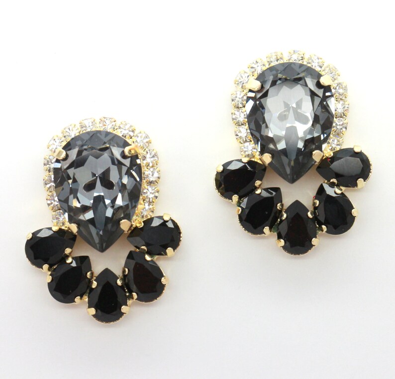 Gray Statement Earringsgray Black Swarovski Earrings Crystal Etsy