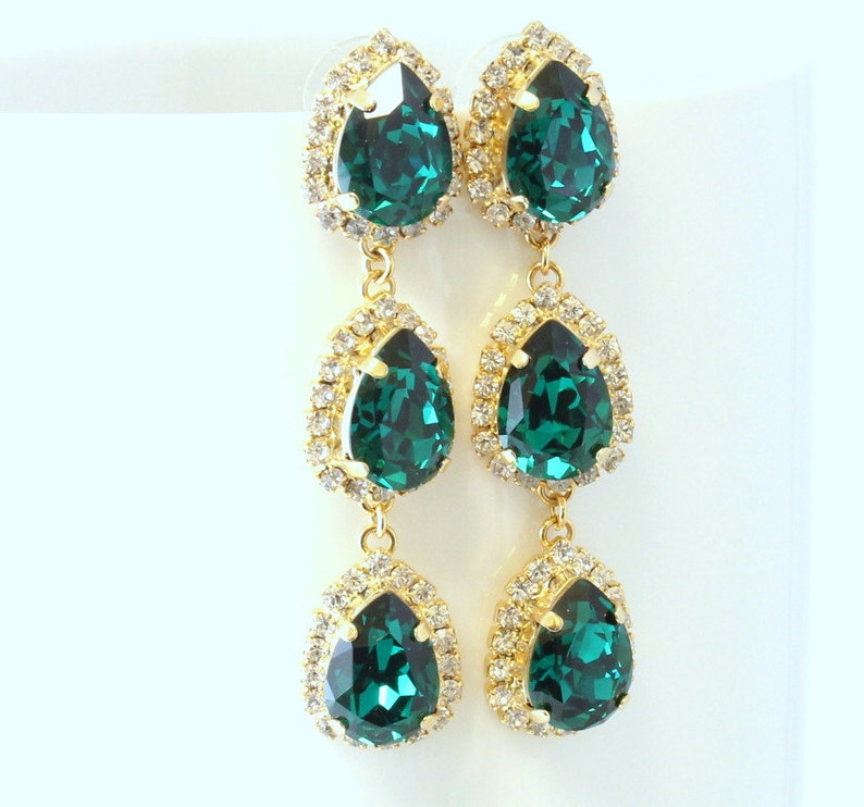 Emerald Chandelier Earrings Green Statement Earrings Emerald Etsy