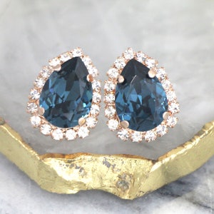 Blue Navy Earrings, Bridal Blue Studs, Blue Navy Stud Earrings, Bridesmaids Earrings, Bridal Dark Stud Earrings, Navy Blue Crystal Earrings