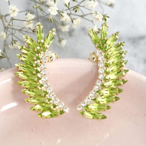 Green climbing Earrings, Light Green Climbing earrings, Lime Green Crystal Earrings, Peridot Green Ear crawler earrings, Gift For Her