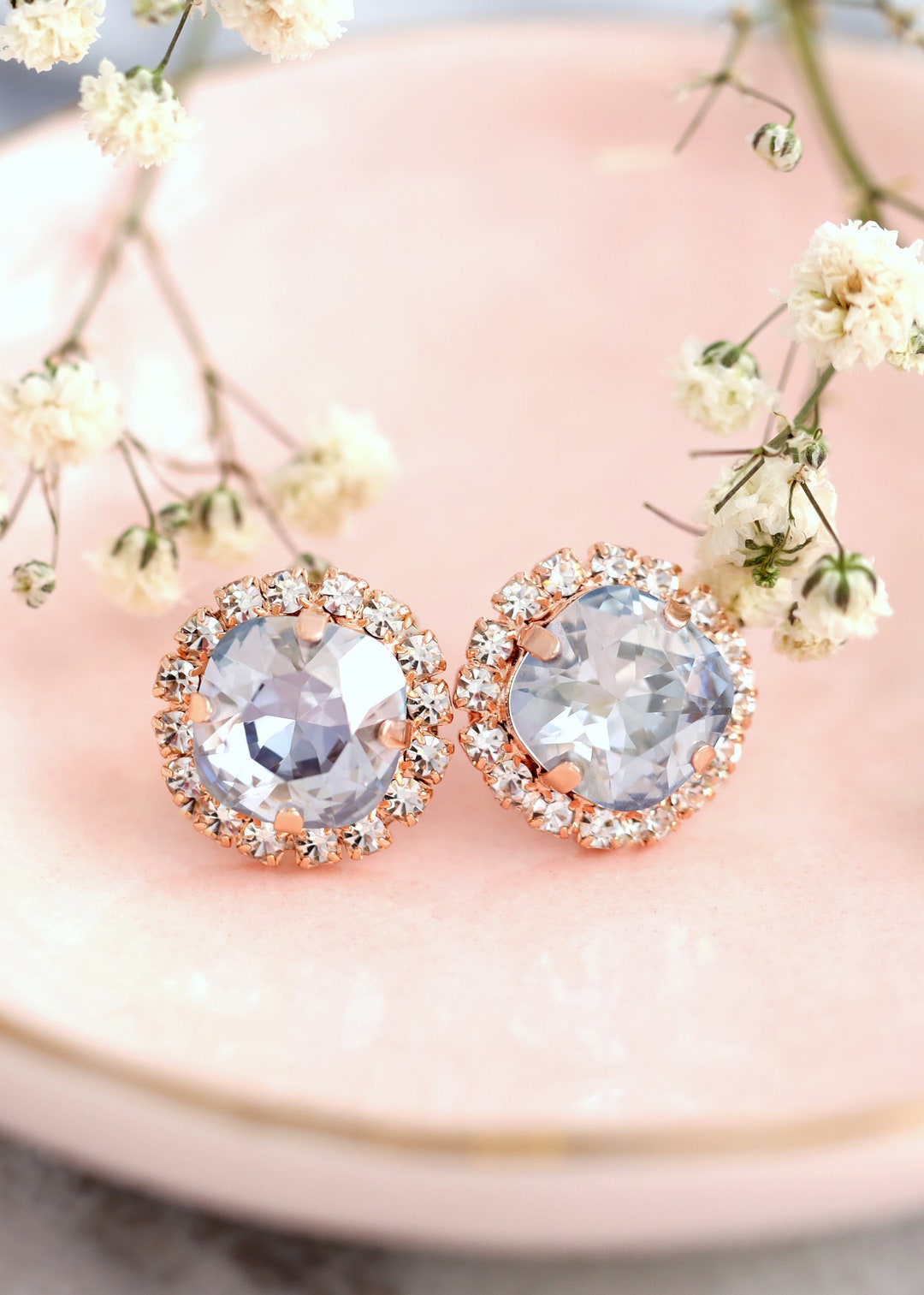 Dusty Blue Stud Earrings Dusty Blue Crystal Stud Earrings Etsy