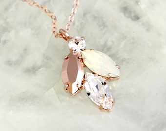 Rose gold Necklace, Bridal Rose Gold Crystal Necklace, Bridesmaids Necklaces, Opal Rose Gold Necklace, Bridal Crystal Rose Gold Necklace