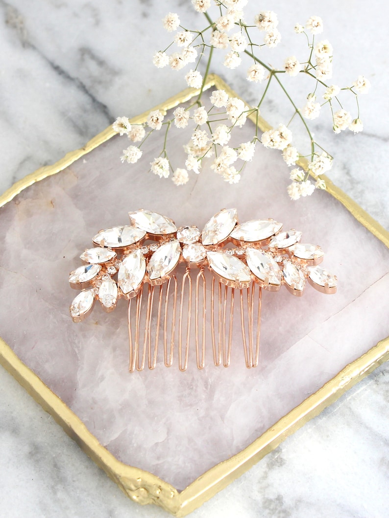 Bridal Hair Comb, Bridal Hair Crystal Comb, Rhinestone Hair Comb, Bridal Hair Accessories, Rose Gold Hair Comb, Bridal Silver Hair Comb Rose Gold finish