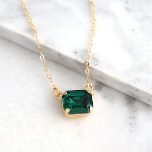 Emerald Necklace, Emerald Green Crystal Necklace, Dark Green Crystal Necklace, Emerald Cut Necklace, Bridesmaids Necklace, Gift For Her